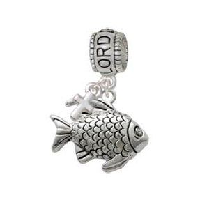 Antiqued Fish Lord Guide Me Charm Bead with Cross Delight & Co. Jewelry