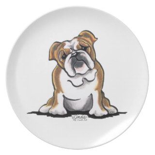 Brown n White English Bulldog Sit Pretty Dinner Plates