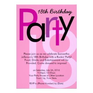 Pink Type 18th Birthday Party Invitation