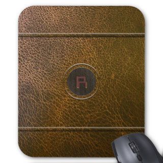 Worn Out Brown Leather Look Custom Initial Mouse Pad