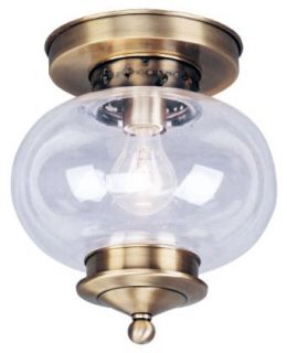 Livex Lighting 5033 01 Flush Mount with Hand Blown Clear Glass Shades, Antique Brass   Semi Flush Mount Ceiling Light Fixtures  