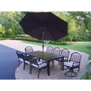 Oakland Living Rochester 9 Piece Patio Dining Set with Cushions and Brown Umbrella 6139 3830 6128 4005 BN 4101 19 HB