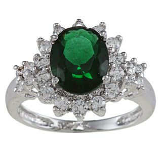 Sterling Essentials Silver Oval cut Green and White Cubic Zirconia Ring Sterling Essentials Cubic Zirconia Rings
