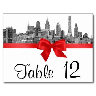 Philadelphia Skyline Etch BW Red Table Number Post Cards