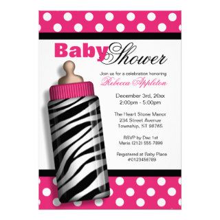 Zebra Print Baby Bottle Hot Pink Baby Shower Personalized Announcements