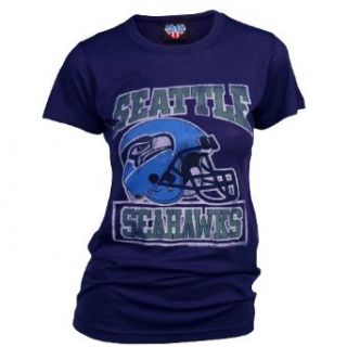 Seattle Seahawks Women's Retro Vintage T Shirt (True Navy, Large)  Fashion T Shirts  Clothing
