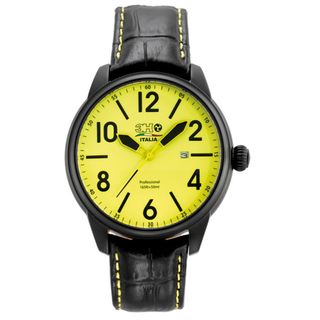 3H Men's Black Band Yellow Stitching Water Resistant Date Watch 3H Men's More Brands Watches