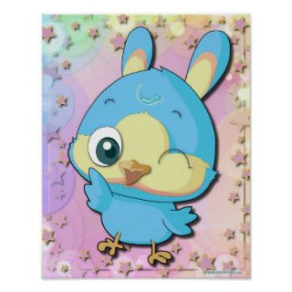 Cute Blue Bird Funny Cartoon Character Poster