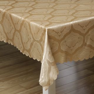 Two tone Gold Shell Damask 57x138 inch Rectangular Tablecloth Table Linens