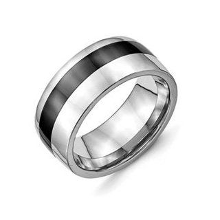 Stainless Steel Polished Black Ceramic Inlay 9.00mm Band Cyber Monday Special Rings Jewelry