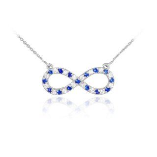 14k White Gold Clear & Blue CZ Infinity Necklace (22 Inches) Pendant Necklaces Jewelry