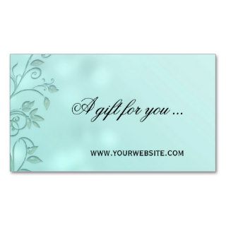 Aqua Bokeh Floral Swirl Gift Certificate Template Business Card Templates