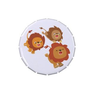 Happy Trio of Cute Cartoon Lions Candy Tin