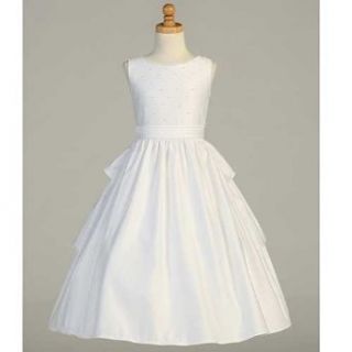 Lito White Satin Pearled Tea Length First Communion Dress Girls 6 14 Lito Clothing