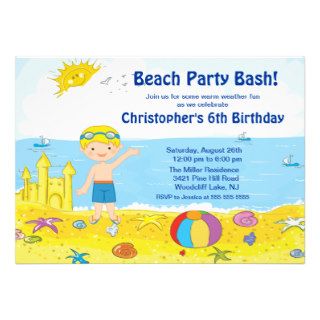 Beach Party Boy Swimming Birthday Invitation