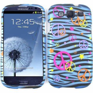 Cell Armor I747 SNAP TE321 S Snap On Case for Samsung Galaxy SIII   Retail Packaging   Transparent Design, Colorful Peace Signs on Blue Zebra Cell Phones & Accessories