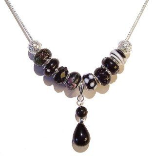 The Black Cat Jewellery Store Pandora / Troll Style Necklace   Black w/ Black Obsidian 16" Jewelry