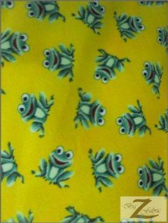 FROG PRINT POLAR FLEECE FABRIC   Yellow Frogs   36"X60" SOLD BTY ANTI PILL (322)