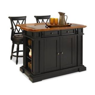 Home Styles Deluxe Traditions Island & Two Bar Stools   Black & Distressed Oak DISCONTINUED 5003 948DLX