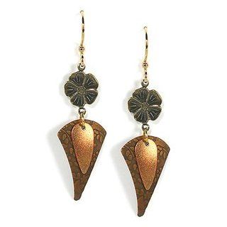 Jody Coyote Sienna Textured Chestnut Layered Earrings with Brass Flower Charm QN323 Dangle Earrings Jewelry