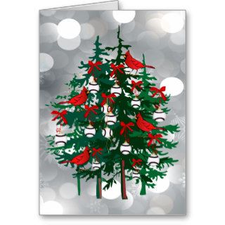 Silver Bokeh Baseball Christmas Tree with Red Bird Greeting Card