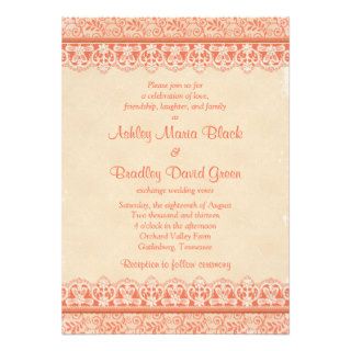 Rustic Coral Ivory Lace Parchment Look Wedding Card