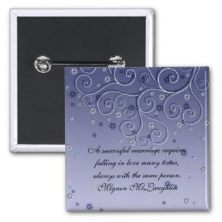 Blue Floral Ornaments Swirl Marriage Quotes Button