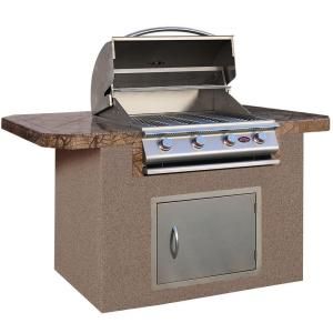 Cal Flame 6 ft. Stucco Grill Island with Bar Depth Top and 4 Burner Stainless Steel Propane Gas Grill LBK 610 O H
