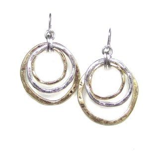 Lizou Collection Two Tone Hammered Texture Multi Hoop Dangle Earrings Silver And Gold Tone Hoop Earrings Jewelry
