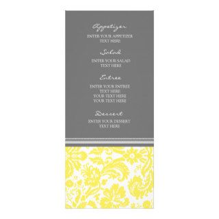 Wedding Menu Grey Lemon Damask Pattern Rack Card Design