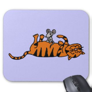 XX  Mouse Sitting on Cat Stomach Cartoon Mouse Pads