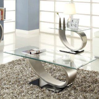 Homelegance Silvera Rectangular Glass Cocktail Table W/ Brushed Chrome Base   Coffee Tables