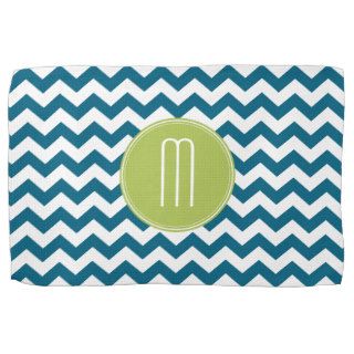 Lime Green and Teal Chevron Pattern Monogram Hand Towels