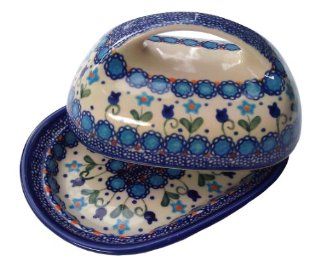Polish Boleslawiec Pottery Hand Made Ceramic Butter Dish with Lid 331 U 006   Polish Stoneware Butter Dish