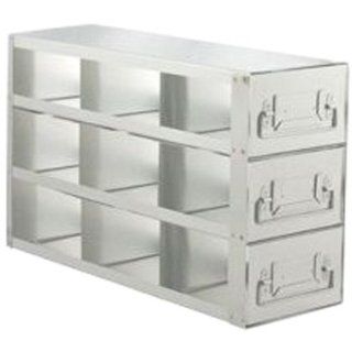 Alkali Scientific UFD 333 Stainless Steel Cryostorage Box Drawer Rack for 3" Boxes, 16 1/2" Length x 10 1/16" Height x 5 1/2" Depth. Holds 9 Boxes Science Lab Freestanding Storage Racks