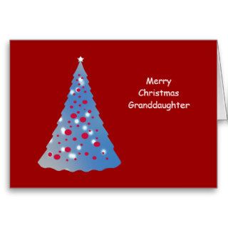 Christmas Granddaughter, blue tree on red Greeting Card