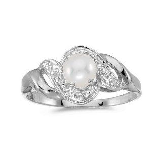 10k White Gold Pearl And Diamond Swirl Ring Jewelry