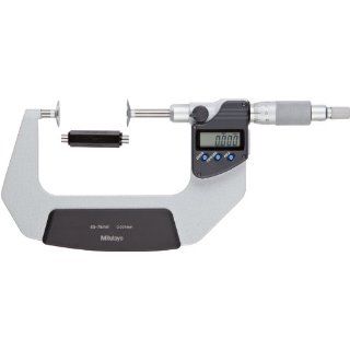 Mitutoyo 369 250 LCD Disk Micrometer, Non Rotating Spindle, Ratchet Stop, 0 25mm Range, 0.001mm Graduation, +/ 0.004mm Accuracy Outside Micrometers
