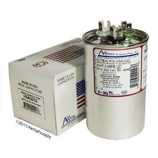 40 + 7.5 uf / Mfd Round Dual Universal Capacitor • AmRad USA2232   used for 370 or 440 VAC, Made in the U.S.A.
