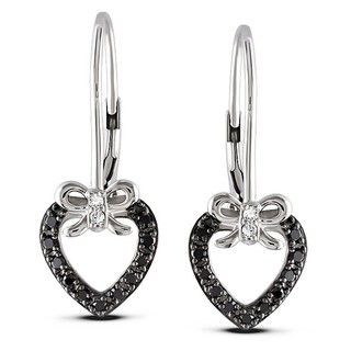 Miadora Sterling Silver 1/4ct TDW Black and White Diamond Heart Earrings (G H, I3) Miadora Diamond Earrings