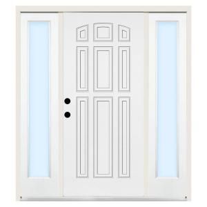 Premium 9 Panel Primed Steel White Right Hand Entry Door with 10 in. Clear Glass Sidelites and 6 in. Wall ST90 PR S10CL 6RH