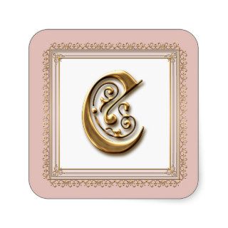 Letter C   Gold & Lace Classic Formal Wedding Seal Square Sticker