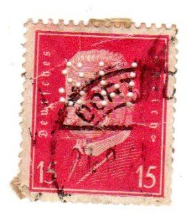 Postage Stamps Germany. One Single 15pf Carmine Rose Pres. Paul von Hindenburg Stamp Dated 1928 32, Scott #374. 