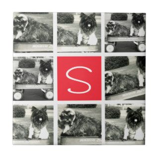 Photo Collage Monogram Customized Tile Gift Red