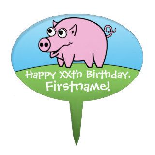 Happy Birthday with Cartoon Pink Pig Cake Topper