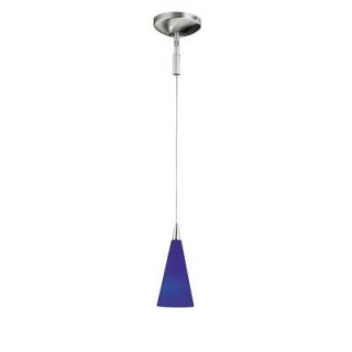 Hampton Bay 1 Light 83 in. Hanging Blue Frosted Glass Pendant in Brushed Steel ES352BAB