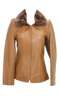 Bergama Pastel Lamb Leather Jacket with detachable Rex Rabbit Collar Brown (Small)