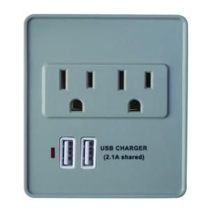 Woods 2 Outlet 245 Joule Surge Protector with USB Charger   Gray/White 410517821