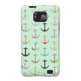 Girly Floral Nautical Anchors on Cute Mint Green Samsung Galaxy SII Covers