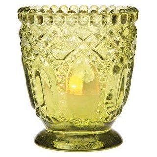 Chartreuse Green Vintage Glass Candle Holder (fancy faceted design)   Tea Light Holders